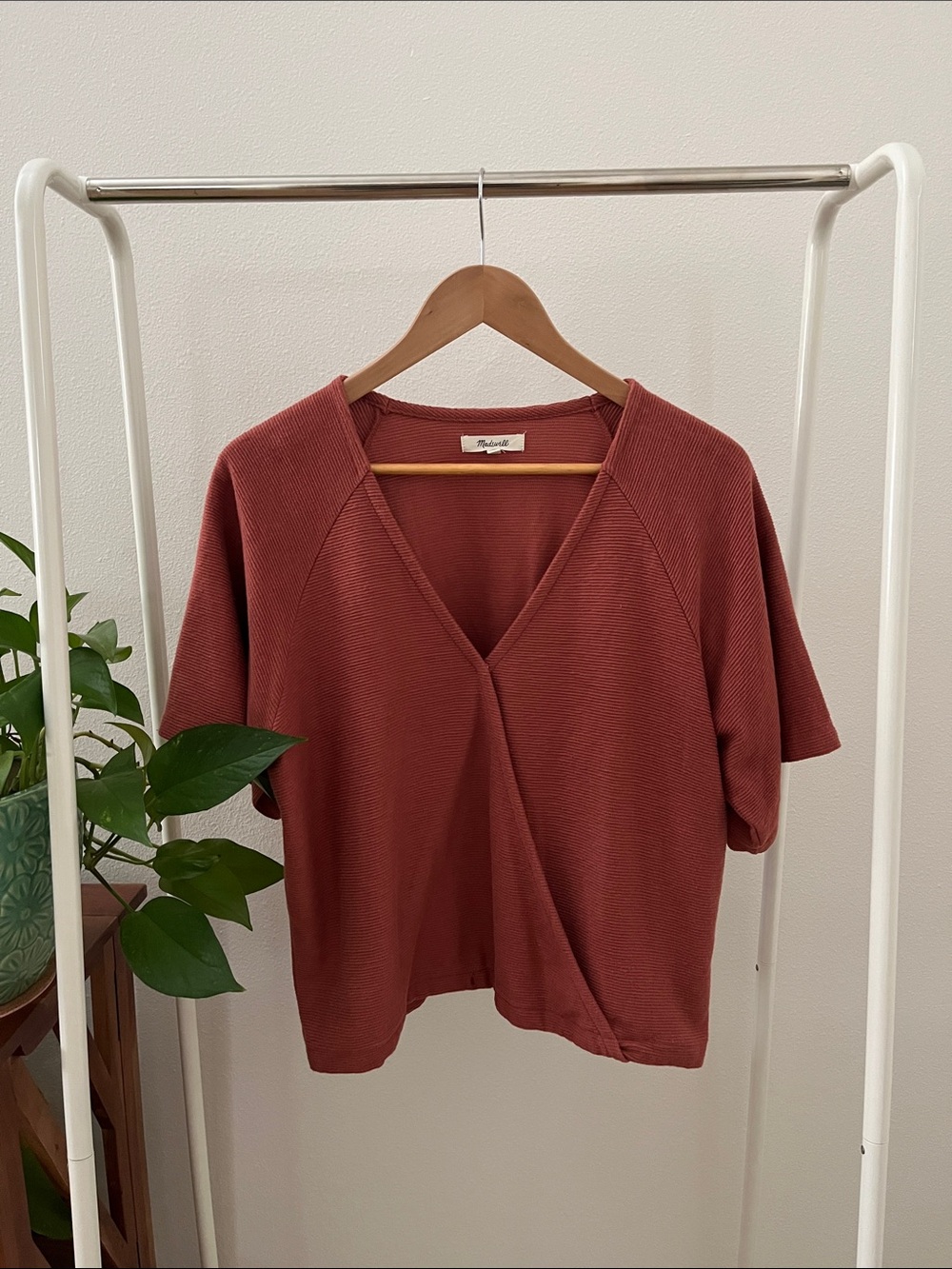 Madewell Terracotta Wrap-Style Short Sleeve Top, Size M